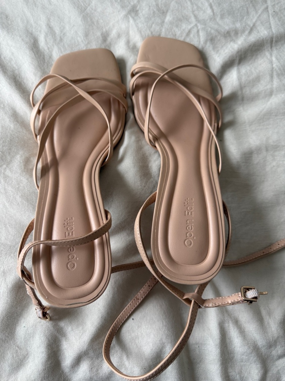 Open Edit Nude Strappy Flat Sandals - Women's